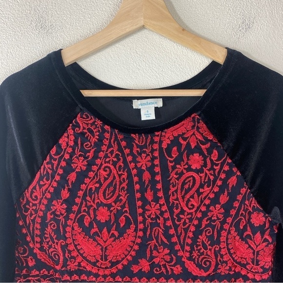 SUNDANCE Velvet Lace Enchantress Top Paisley Long Sleeve Folk Cottage Core Scoop - Picture 5 of 9